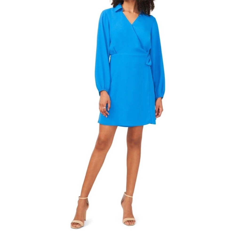 Halogen Blue Long-Sleeve Wrap Dress